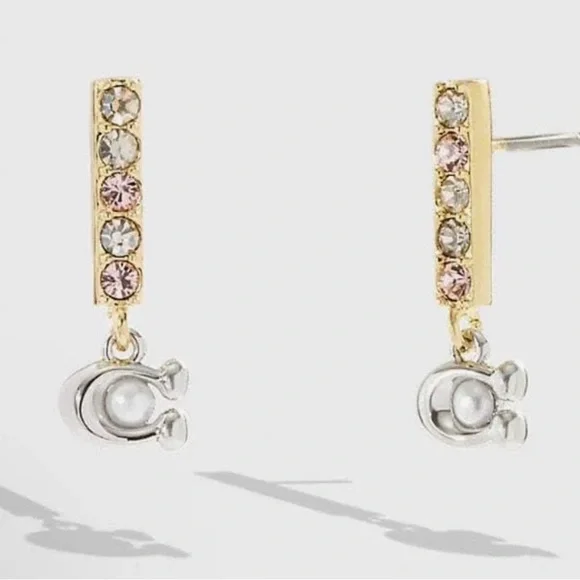 Coach Signature Pavé Bar Huggie Earrings 😍 NWT❣️ - Picture 1 of 5